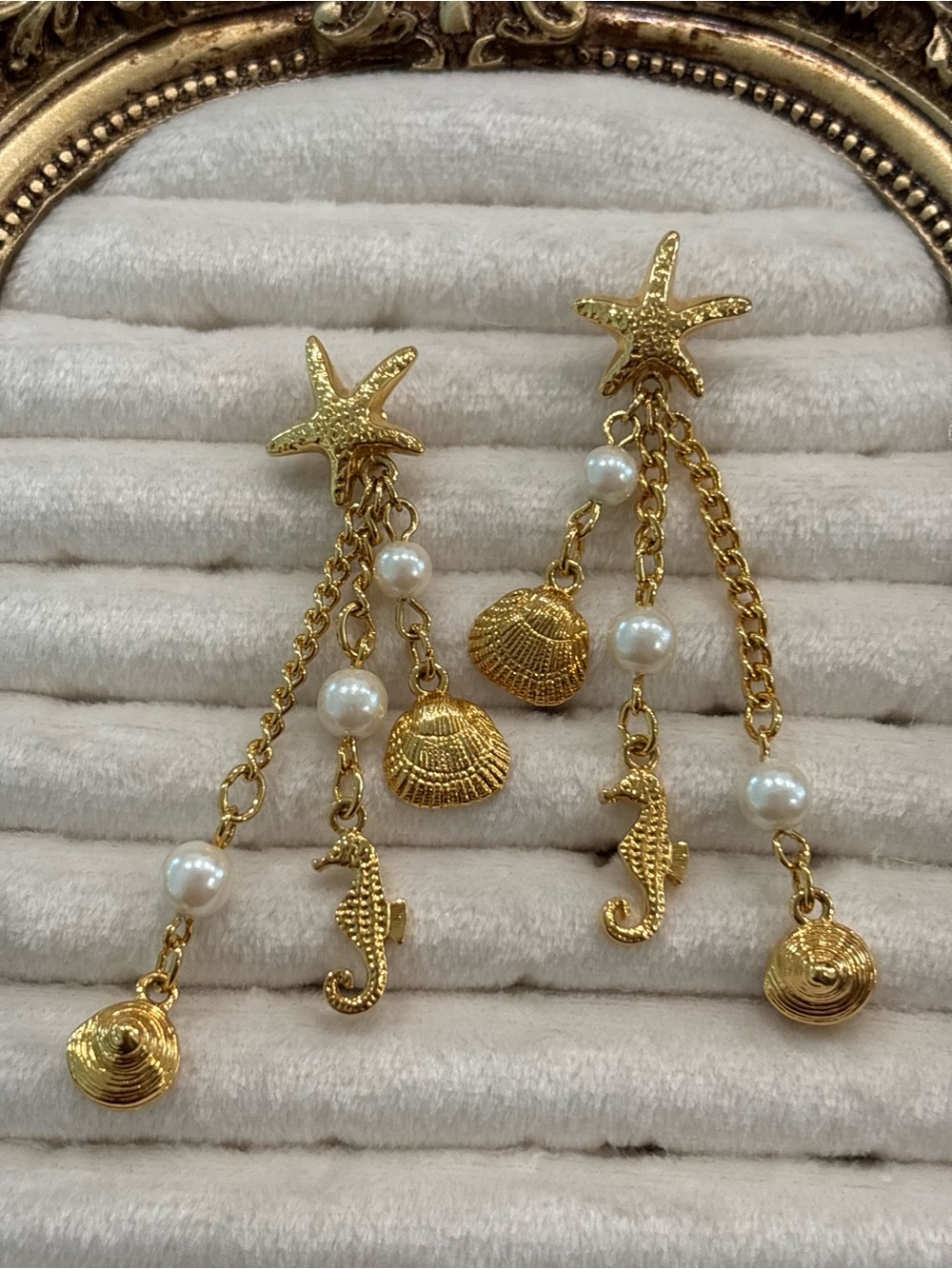 Gold-Tone Beach Charm Drop Earrings with Pearls